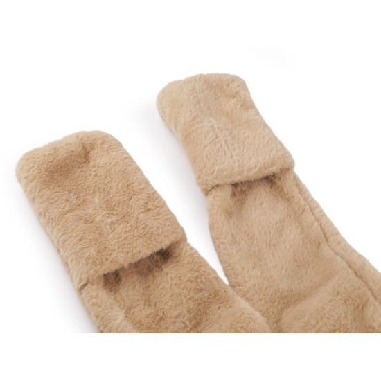 Fur hat "3in1" gloves, shawl, hood - Beige (1 Piece) Fur hat "3in1" gloves, shawl, hood - Beige (1 Piece)