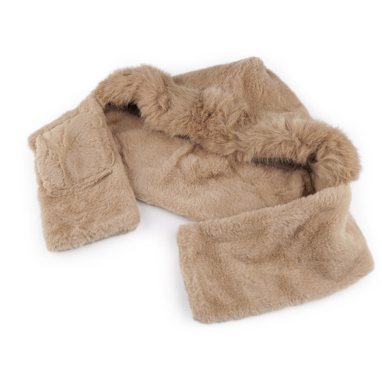Fur hat "2in1" shawl, hood - Lightbeige (1 Piece)