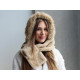 Fur hat "2in1" shawl, hood - Lightbeige (1 Piece)