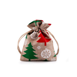 Woreczek podarunkowy 10x13 cm motyw świąteczny - Płowy naturalny (1 Sztuka)