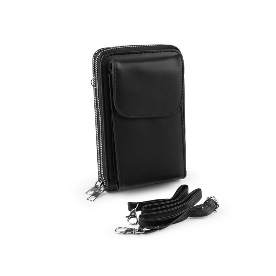 Crossbody-geldbörse mit handytasche, 11 x 18 cm - Schwarz (1 Stück) Crossbody-geldbörse mit handytasche, 11 x 18 cm - Schwarz (1 Stück)