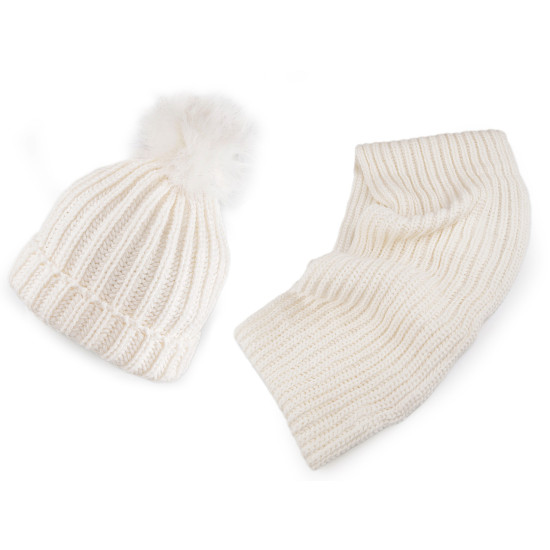Conjunto de cuello y gorro con pompón para niña/mujer - Negro (1 Juego) Conjunto de cuello y gorro con pompón para niña/mujer - Negro (1 Juego)