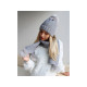 Conjunto de chal y gorro con pompón para niña/mujer - Gris (1 Juego) Conjunto de chal y gorro con pompón para niña/mujer - Gris (1 Juego)