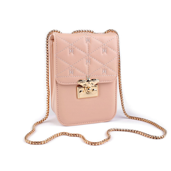 Dámska kabelka prešívaná crossbody so včelou 13x18,5 cm - Pudrová (1 Kus) Dámska kabelka prešívaná crossbody so včelou 13x18,5 cm - Pudrová (1 Kus)