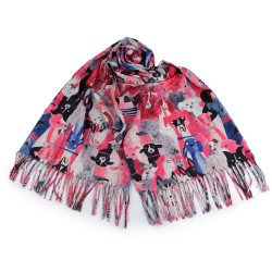 Cashmere scarf with fringes, dogs 70x180 cm - Pink (1 Piece)