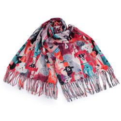 Cashmere scarf with fringes, dogs 70x180 cm - Multicolor (1 Piece)