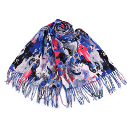 Cashmere scarf with fringes, dogs 70x180 cm - King blue (1 Piece)