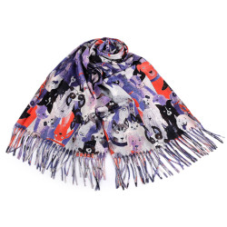 Cashmere scarf with fringes, dogs 70x180 cm - Blueberry (1 Piece)
