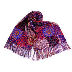 Chusta / szal typu kaszmir z frędzelkami 70x180 cm spirale - Różowy ostry (1 Sztuka)