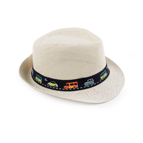 Children's summer hat / straw hat, car and dinosaurs - Creamy light (3 Pieces) Children's summer hat / straw hat, car and dinosaurs - Creamy light (3 Pieces)
