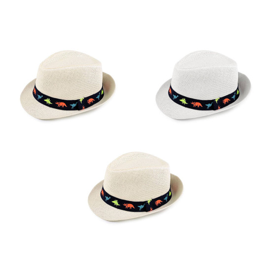 Children's summer hat / straw hat, car and dinosaurs - Creamy light (3 Pieces) Children's summer hat / straw hat, car and dinosaurs - Creamy light (3 Pieces)