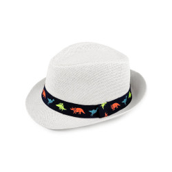 Children's summer hat / straw hat, car and dinosaurs - White (1 Piece)