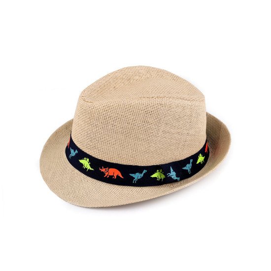 Children's summer hat / straw hat, car and dinosaurs - Creamy light (3 Pieces) Children's summer hat / straw hat, car and dinosaurs - Creamy light (3 Pieces)