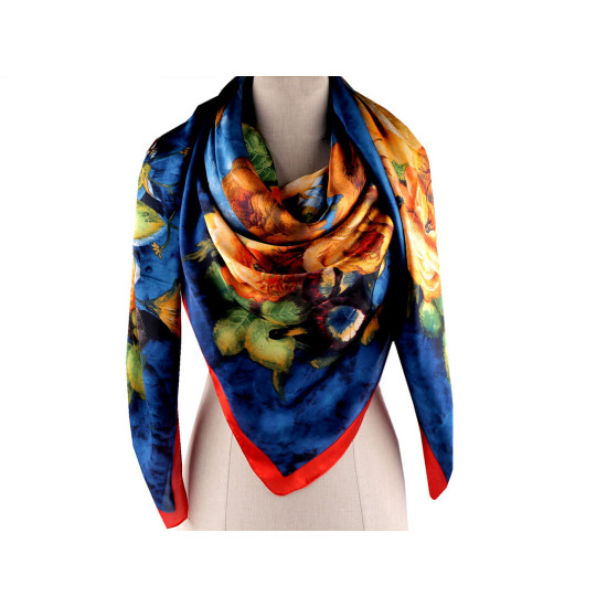 Large satin scarf with flowers 130x135 cm - Light red (3 Pieces) Large satin scarf with flowers 130x135 cm - Light red (3 Pieces)