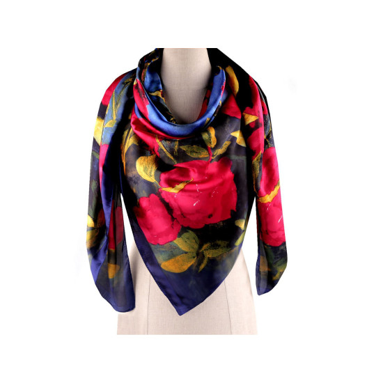 Large satin scarf with flowers 130x135 cm - Light red (3 Pieces) Large satin scarf with flowers 130x135 cm - Light red (3 Pieces)