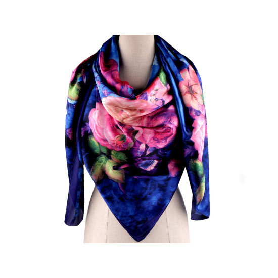 Large satin scarf with flowers 130x135 cm - Light red (3 Pieces) Large satin scarf with flowers 130x135 cm - Light red (3 Pieces)