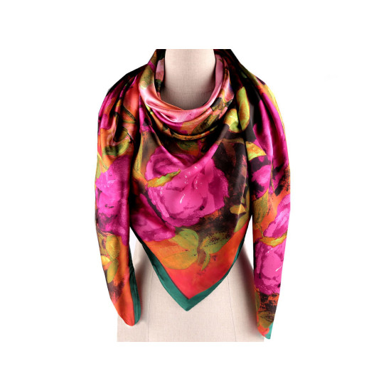 Large satin scarf with flowers 130x135 cm - Light red (3 Pieces) Large satin scarf with flowers 130x135 cm - Light red (3 Pieces)