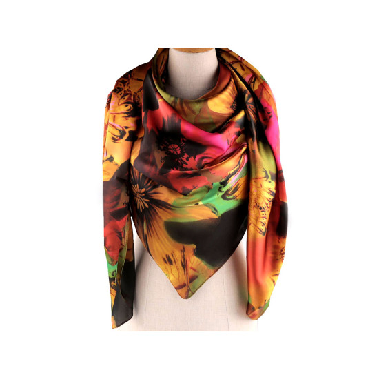 Large satin scarf with flowers 130x135 cm - Light red (3 Pieces) Large satin scarf with flowers 130x135 cm - Light red (3 Pieces)