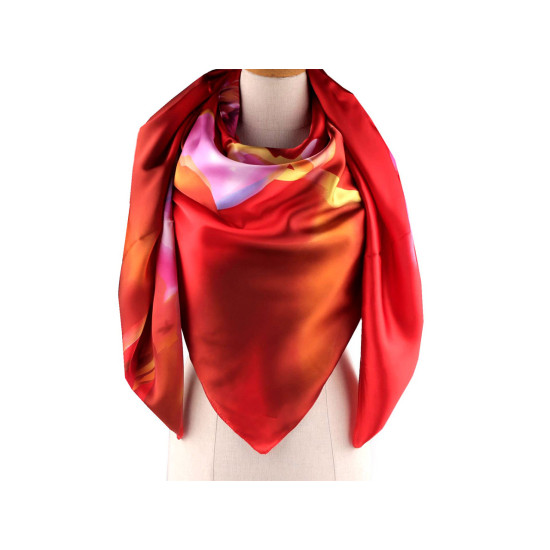 Large satin scarf with flowers 130x135 cm - Light red (3 Pieces) Large satin scarf with flowers 130x135 cm - Light red (3 Pieces)