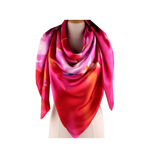 Large satin scarf with flowers 130x135 cm - Light red (3 Pieces) Large satin scarf with flowers 130x135 cm - Light red (3 Pieces)
