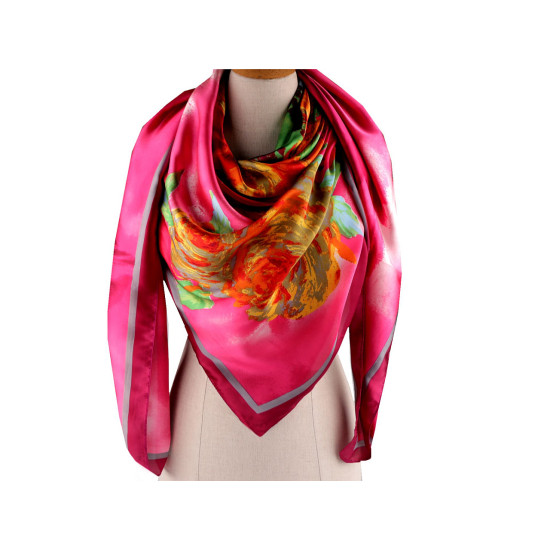 Large satin scarf with flowers 130x135 cm - Light red (3 Pieces) Large satin scarf with flowers 130x135 cm - Light red (3 Pieces)