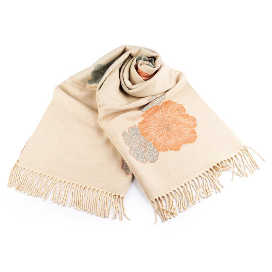 Cashmere type scarf with fringes, flowers 70x190 cm - Black (1 Piece) Cashmere type scarf with fringes, flowers 70x190 cm - Black (1 Piece)