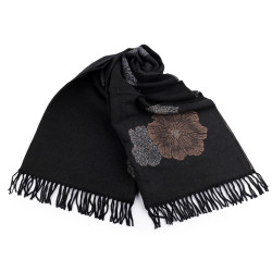 Cashmere type scarf with fringes, flowers 70x190 cm - Black (1 Piece)