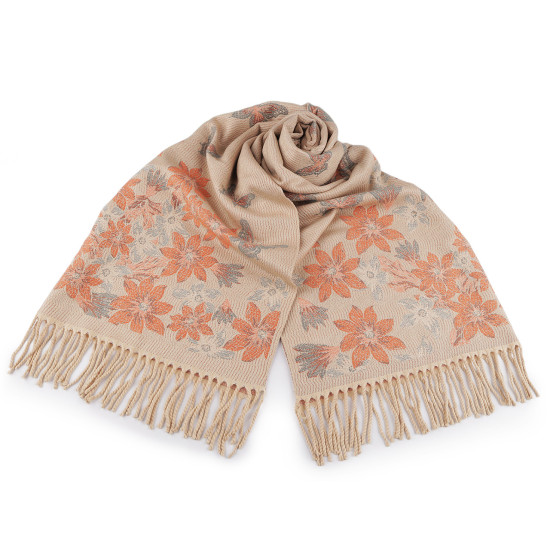 Cashmere type scarf with fringes, flowers 70x190 cm - Black (1 Piece) Cashmere type scarf with fringes, flowers 70x190 cm - Black (1 Piece)