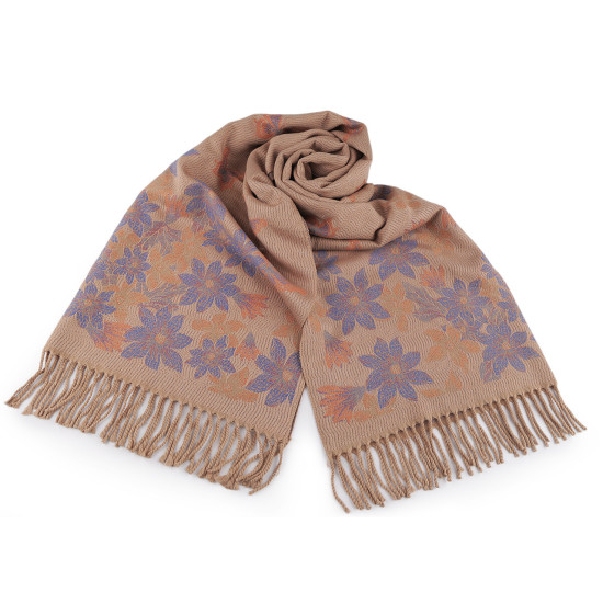 Cashmere type scarf with fringes, flowers 70x190 cm - Black (1 Piece) Cashmere type scarf with fringes, flowers 70x190 cm - Black (1 Piece)