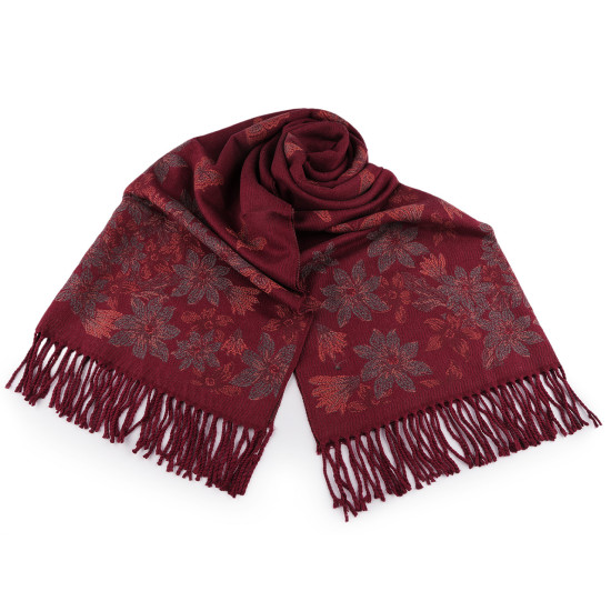 Cashmere type scarf with fringes, flowers 70x190 cm - Black (1 Piece) Cashmere type scarf with fringes, flowers 70x190 cm - Black (1 Piece)