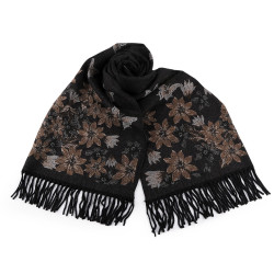Cashmere type scarf with fringes, flowers 70x190 cm - Blackbrown (1 Piece)