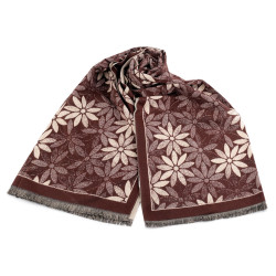 Cashmere type scarf with fringes, flowers 60x180 cm - Brown (1 Piece)