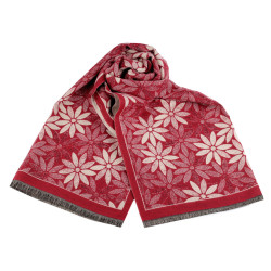 Cashmere type scarf with fringes, flowers 60x180 cm - Red (1 Piece)