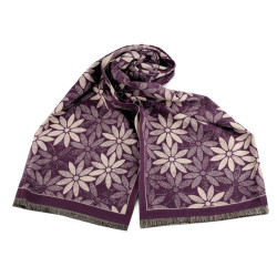 Cashmere type scarf with fringes, flowers 60x180 cm - Violet (1 Piece)