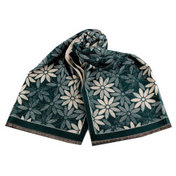 Cashmere type scarf with fringes, flowers 60x180 cm - Dark green (1 Piece)