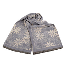 Cashmere type scarf with fringes, flowers 60x180 cm - Lightgrey (1 Piece)