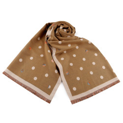 Écharpe type cachemire avec franges, à pois, 68 x 190 cm - Beige (1 Pièce)