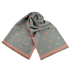 Écharpe type cachemire avec franges, à pois, 68 x 190 cm - Gris (1 Pièce)