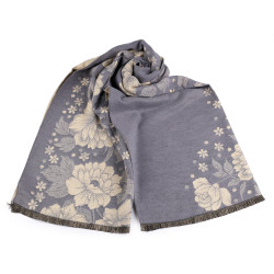 Cashmere type scarf with fringes, flowers 68x180 cm - Lightgrey (1 Piece)