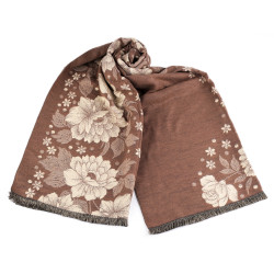 Cashmere type scarf with fringes, flowers 68x180 cm - Beige (1 Piece)