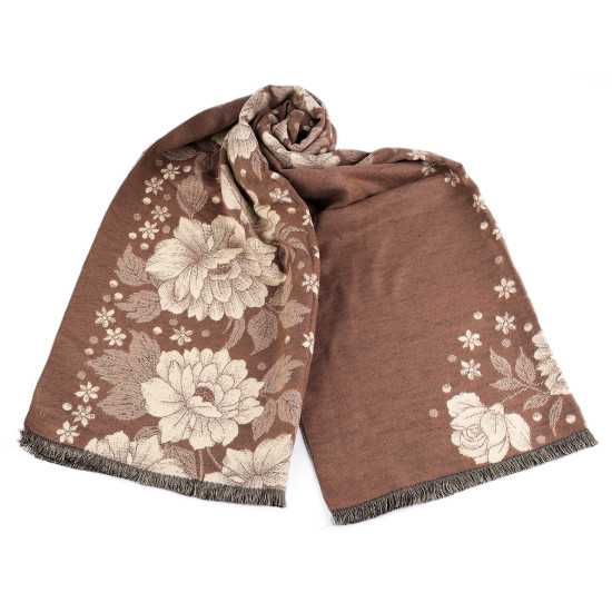 Cashmere type scarf with fringes, flowers 68x180 cm - Red (1 Piece) Cashmere type scarf with fringes, flowers 68x180 cm - Red (1 Piece)