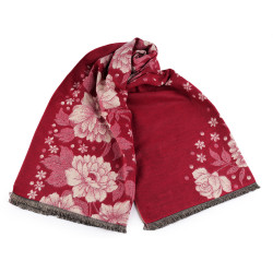 Cashmere type scarf with fringes, flowers 68x180 cm - Red (1 Piece)