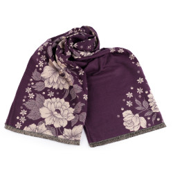 Cashmere type scarf with fringes, flowers 68x180 cm - Violet (1 Piece)