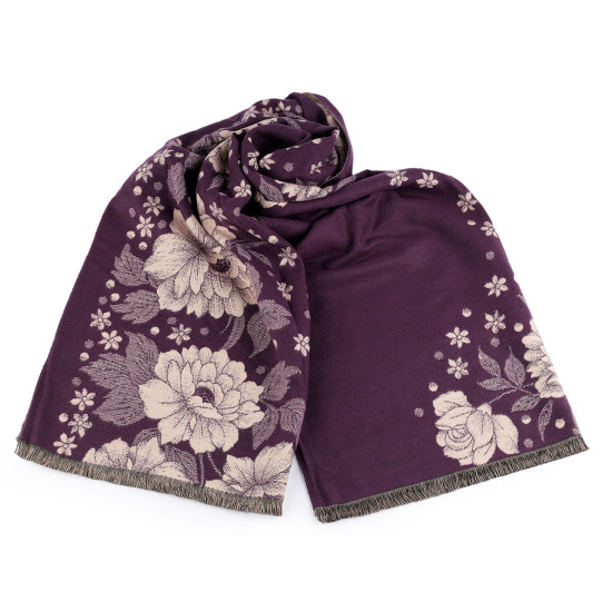 Cashmere type scarf with fringes, flowers 68x180 cm - Red (1 Piece) Cashmere type scarf with fringes, flowers 68x180 cm - Red (1 Piece)