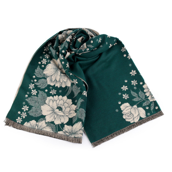 Cashmere type scarf with fringes, flowers 68x180 cm - Red (1 Piece) Cashmere type scarf with fringes, flowers 68x180 cm - Red (1 Piece)