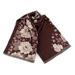 Cashmere type scarf with fringes, flowers 68x180 cm - Brown (1 Piece)