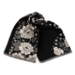 Cashmere type scarf with fringes, flowers 68x180 cm - Black (1 Piece)