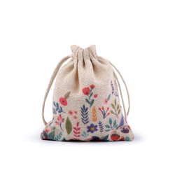 Linen gift bag 10x13 cm, flowers - Burlap (1 Piece)