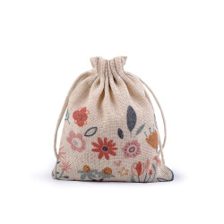 Linen gift bag 10x13 cm, flowers - Burlap (1 Piece)