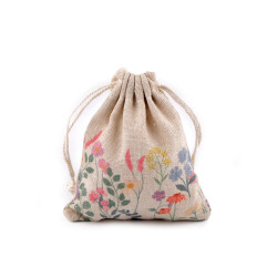 Linen gift bag 10x13 cm, flowers - Burlap (1 Piece)